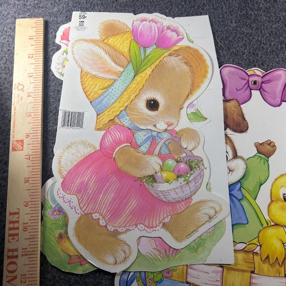 Vtg Easter Cardboard Die Cut Decor Lot of 3 Spring Bunnys Ducks Eggs Peeps - Picture 2 of 16